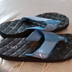 Blue Sequin Flip Flops
